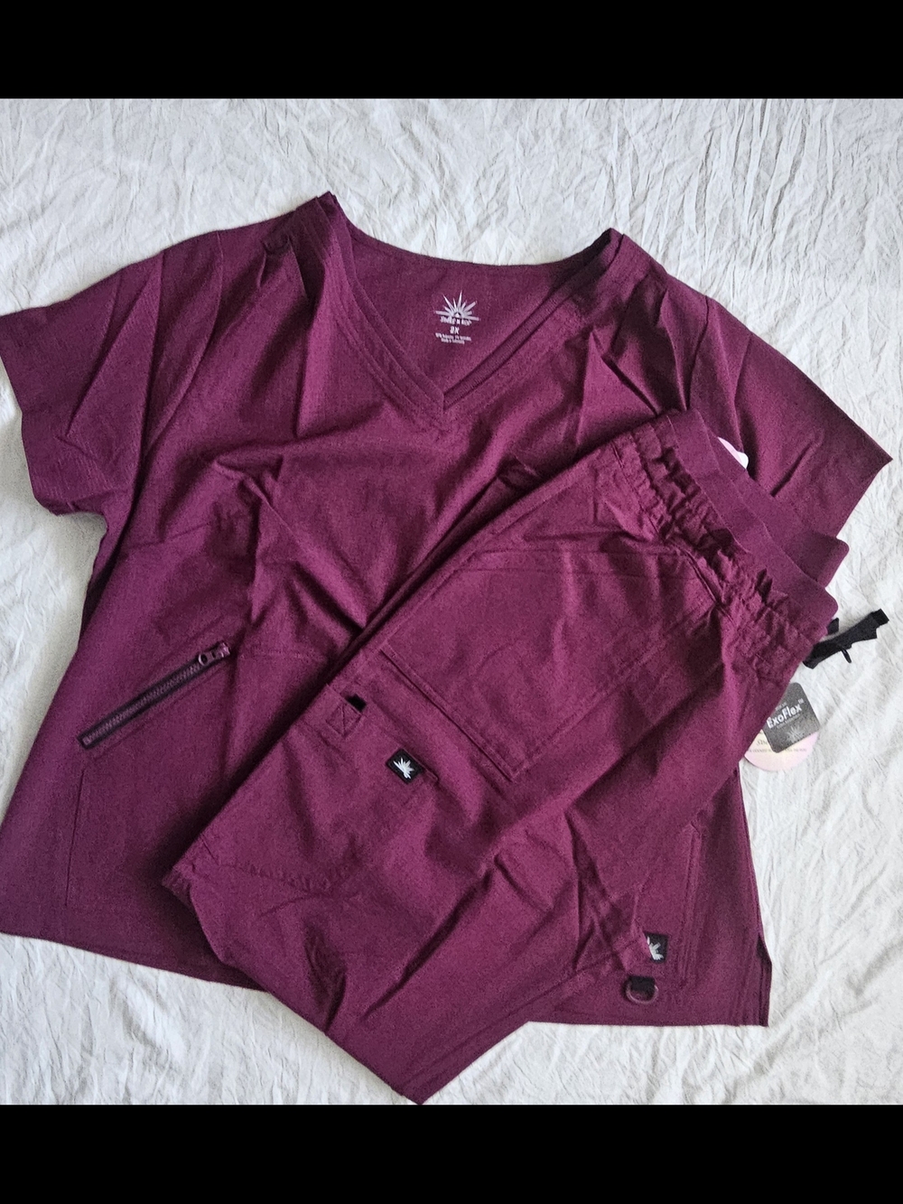 Solis X Koi Wine Womens V-Neck Scrub Set **NWT**
